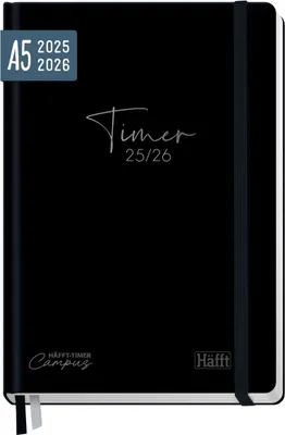 Produktbild von Häfft-Timer Campus 2025/2026 / Studentenkalender / A5 / Black Edition