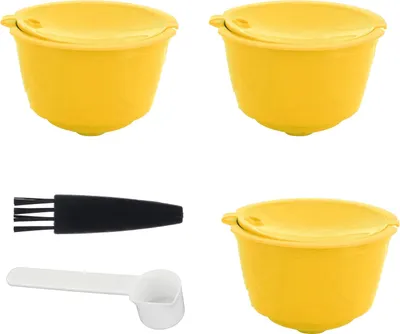 Obrázok produktu pre Sada kávových kapsúl na opakované použitie Príslušenstvo pre kávové filtre vhodné pre DOLCE GUSTO (žltá 3 kapsule 1 lyžička 1 kefka)