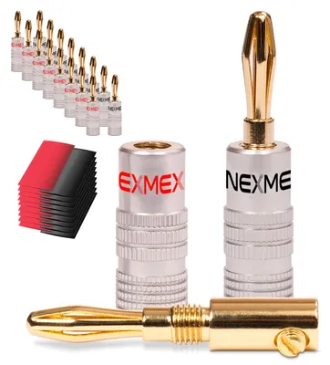 Produktbild von 18x NEXMEX Bananenstecker High End Bananas 24K vergoldet mit Schrumpfschlauch
