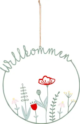 Produktbild von Willkommen Schild Ø30cm Türkranz Frühling Grün Wiese Türschild Wandbild Deko Willkommensschild Metallring Frühlingsbild Osterdeko