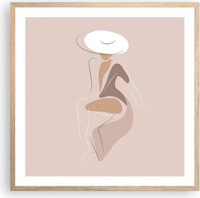 Produktbild von Gerahmtes Poster - Rahmen in heller Eiche - Buntstift Frau Hut - 60x60 cm - Wand Bild - Wanddeko - Wandbilder - Kunstposter - Wandposter - Bilderrahmen - Bilder - Kunstdruck - P2NAC60x60-4773