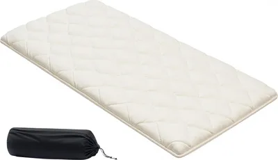 Image de SucceBuy Matelas futon japonais (2032 x 991 x 63,5 mm), matelas tatami pliable de la taille d'un lit simple, matelas de sol avec sac de rangement pratique et matériel de fixation, matelas de sommeil à 9 couches pour la méditation et le yoga, blanc