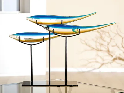 Produktbild von Casablanca Glasart, Skulptur, gestreift, Glas, Metall, blau, , L. 15 cm, B. 48 cm, H. 37 cm 39276