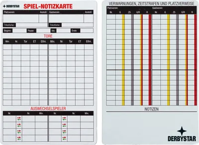 Produktbild von 20er Pack DERBYSTAR Spiel-Notizkarten Weiß/Rot/Gelb
