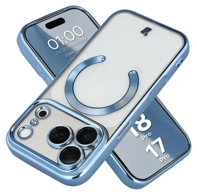 Produktbild von Handyhülle mit Kameraschutz und Magnetring für iPhone 18 Pro / 17 Pro, Bizon Case GuardO, Transparent-Blau