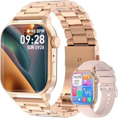 Produktbild von Homailida Smartwatch Herren Damen mit 2 Armbändern Telefonfunktion Sprachassistent 100+ Sportmodi Fitnessuhr Schlafmonitor Schrittzähler iOS Android