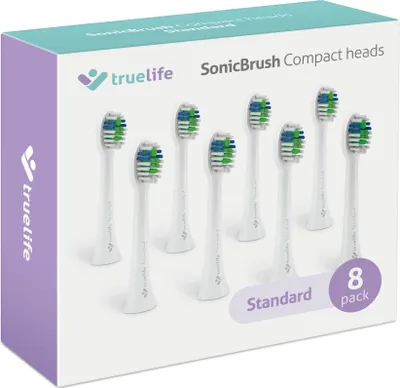 A box of TrueLife SonicBrush Compact toothbrush heads.