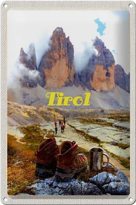 Produktbild von Blechschild Reise 20x30cm Tirol Wanderung Schuhe Getränk
