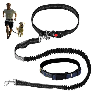 Produktbild von Joggingleine für Hunde mit Halsband: Bauchgurt-Hundeleine, freihändige Laufleine, Hundehalsband, geeignet für mittelgroße und große Hunde, ideal zum Joggen, Laufen und Wandern