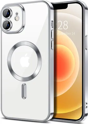 Obrázek produktu pro Magnetické čiré pouzdro pro iPhone 12, kompatibilní s MagSafe, galvanicky pokovené ochranné pouzdro s ochranou fotoaparátu Stříbro