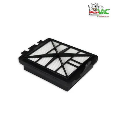 A vacuum cleaner filter is shown on a white background with a logo in the top right corner.