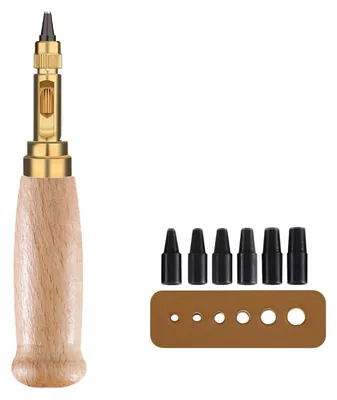 Image de Papier perforé Lochstanzer avec 6 embouts de perforation, de 1,5 à 4 mm, manche en bois, longueur 13,5 cm