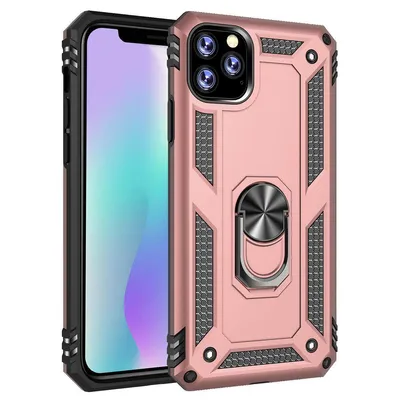 Obrázek produktu pro iPhone 11 Pro Max Pouzdro s Kroužkem, Dvouvrstvé Tvrdé PC TPU, Nárazuvzdorné Pouzdro s Stojánku pro iPhone 11 Pro Max Růžové zlato