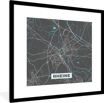Produktbild von MuchoWow® Gerahmtes Poster Deutschland - Blau - Rheine - Stadtplan - Karte 40x40 cm - Poster mit Schwarzem Bilderrahmen Wandposter Rahmen Foto Bilder - Poster - Plakat im Rahmen
