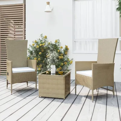 Immagine prodotto di Maison Exclusive - Set da giardino a 3 pezzi in polyrattan beige e acciaio