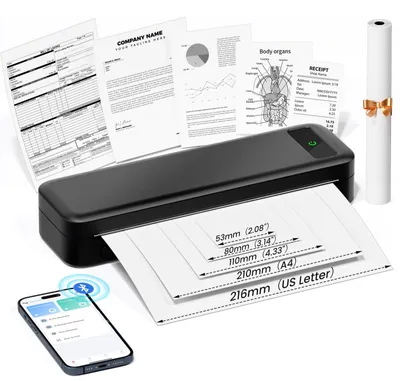 Image de Imprimante thermique portable - Bluetooth - 300 DPI - Noir - Format A4