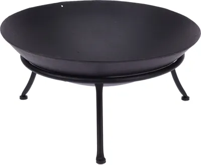 A black metal fire pit on a stand, photographed against a white background.