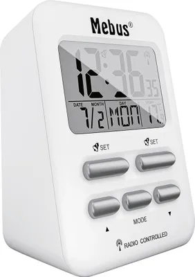 Obrázek produktu pro Mebus 25800, Digitální budík, Obdélník, Bílá, 12/24 h, F, °C, Modrá