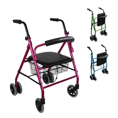 Produktbild von Mobiclinic, Rollator, Prado, , Rollator faltbar und leicht, Gehhilfe aus Aluminium, Mit gepolsterter Sitzfläche und Rückenlehne, 4 Räder, Rosa