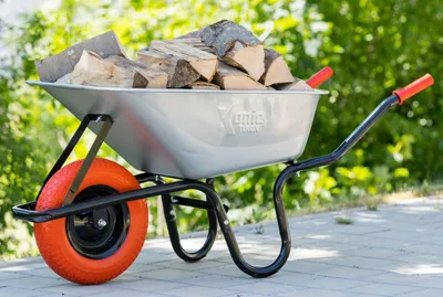 Produktbild von TIREX by xonic® Schubkarre mit Stahlfelge – Verzinkte Wanne bis 250kg/ 100l PolyurethanPU Rot Silber