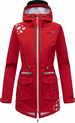 Produktbild von Marikoo Damen Softshell Outdoor Jacke Übergangs Funktions Regen Mantel mit Kapuze Ulissaa Rot Gr. 34 - XS