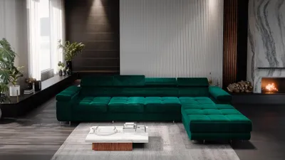 Obrázek produktu pro FurMeb24 ECKSOFA LAZZANO MAXI MONOLITH 37 - pravá strana - ZELENÁ - s postelí a funkcí spánku