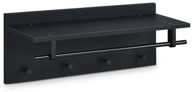 Produktbild von Wandgarderobe Garderobe ULF mit Ablage, Schwarz - Wandregal mit Kleiderhaken, Hutablage und Kleiderstange