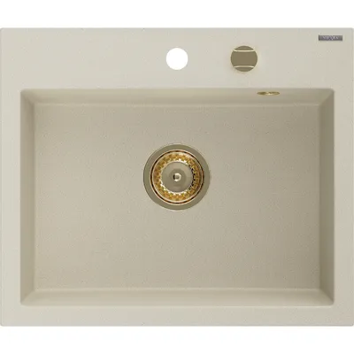 Zdjęcie produktu dla Mexen Oscar zlewozmywak granitowy 1-komorowy 580 x 490 mm, beżowy, syfon złoty - 6519581000-69-G