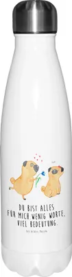 Produktbild von Mr. & Mrs. Panda Thermosflasche Mops Verliebt - Weiß - Geschenk, Pure Liebe, trinkflaschen, Hund, thermobottle, Wasserflasche, Trinkflasche, Knuffig, Sprüche, Thermos
