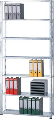 Produktbild von Schulte Büro-Fachbodenregal MULTIplus85 Schraubsystem ohne Anschlagleiste | Grundregal | Fachlast 85kg | HxBxT 230x75x30cm | 6 Ebenen | Einseitig nutzbar | Verzinkt