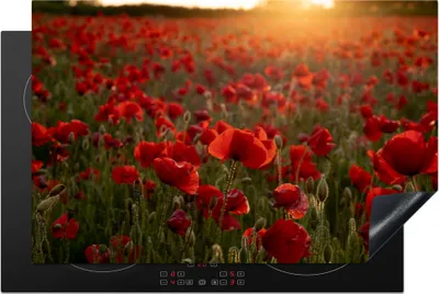 Produktbild von KitchenYeah© Herdabdeckplatte Blumen - Mohn - Rot , 80x52cm, Küche Deko, Glaskeramikkochfeld Herdabdeckung, Abdeckplatte fùr Kochfeld