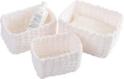 Produktbild von Famanu Aufbewahrungskorb Set aus 3 geflochtenen Körben - Badezimmerorganizer - Weiß