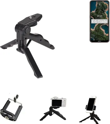 Produktbild von K-S-Trade Stativ Tisch-Ständer Dreibein Handy-Stativ Ständer kompatibel mit Nokia X20 Mini-Stativ Smartphone Tripod Handy-Stativ aus Plastik schwarz