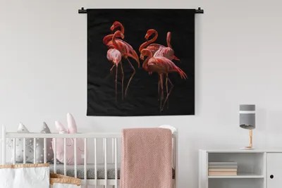 Produktbild von MuchoWow® Wandteppich Wandbehang Flamingo - Rosa - Schwarz 90x90 cm Tapisserie Dekoration Wandtuch - Wandaufhänger