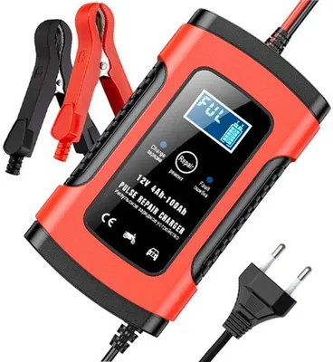 Obrázek produktu pro Acculader – 5A/12V – pro automobily, motocykly, skútry a další – nabíječka baterií pro auto, motocykl, skútr, loď, karavan – inteligentní nabíječka s LCD displejem – oranžová