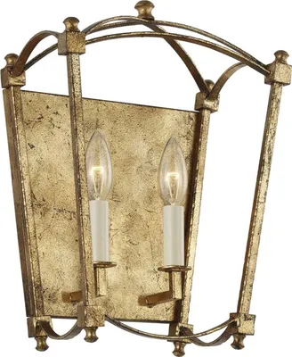 Produktbild von Wandlampe Metall E14 H: 36,1 cm in Antikgold 2-flammig Vintage Design