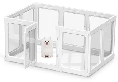 Zdjęcie produktu dla Zagroda dla psa akryl przezroczysty - 10 paneli - 125 x 85 x 60 cm - Składana - Do użytku w domu i na zewnątrz