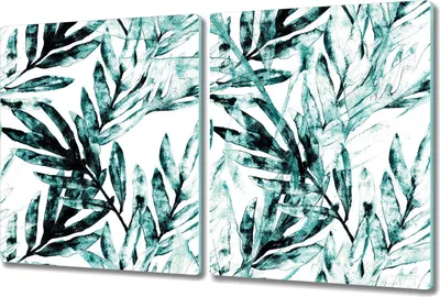 Produktbild von Glas-Herdabdeckplatte Glaskeramikkochfeld-Abdeckung Spritzschutz - 2x 40x52 cm - Aquarell Palmblätter