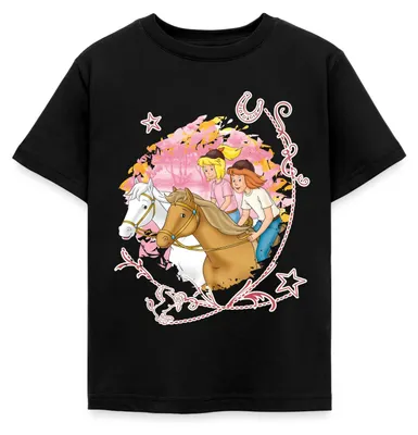 Produktbild von Spreadshirt Bibi Und Tina Wettreiten Im Wald Kinder T-Shirt, 110/116 (5-6 Jahre), Schwarz