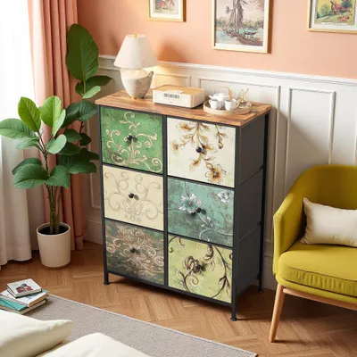 Produktbild von INONEFT Kommode aus Stoff mit 6 Schubladen, Organizer mit Stahlrahmen, Schlafzimmer-Kommode, Schrank für Wohnzimmer, Flur, Schlafzimmer, 68x30x87cm