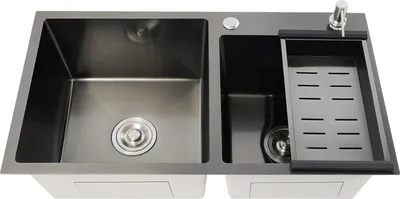 Obrázek produktu pro Kuchyňský dřez – dvojité umyvadlo – nerezová ocel 304 – 78 × 43 × 22 cm – s dávkovačem mýdla a sítkem – 1 otvor – bez baterie – černý
