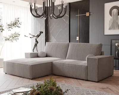 Image de Canapé d'angle capitonné HUGO avec fonction sommeil et coffre de lit Canapé d'angle en L Salon Canapé avec coffre de lit Canapé gauche Poso 02 Beige