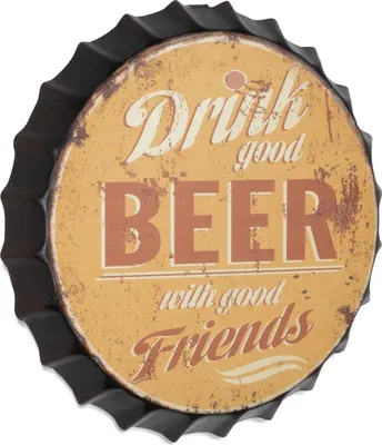 Produktbild von Moritz Deko Blechschild Kronkorken Drink Good Beer Bier trinken Metallschild Retro Vintage-Design zur Dekoration Wanddekoration