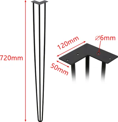 Immagine prodotto di Clanmacy 4 pezzi gambe da tavolo metallo nero corridori da tavolo forcina da tavolo 12 mm, gambe a forcina in acciaio