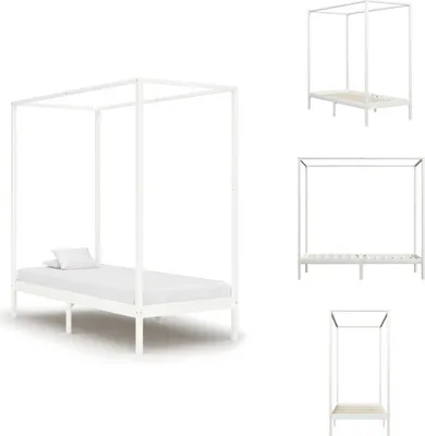 Produktbild von vidaXL Himmelbett-Gestell Weiß Massivholz Kiefer 100 x 200 cm -  Betten & Bettgestelle
