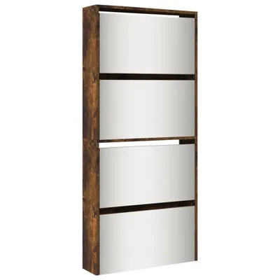 Produktbild von Schuhschrank mit Spiegel 4 Fächer Räuchereiche 63x17x134 cm