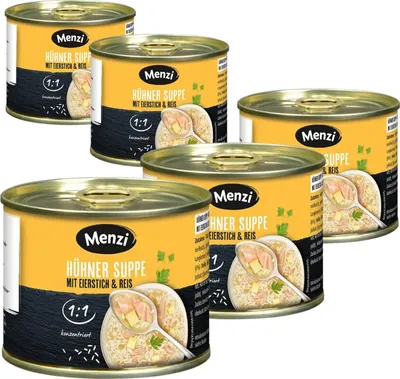Produktbild von Menzi Hühnersuppe mit Eierstich und Reis 1:1, 5x200ml