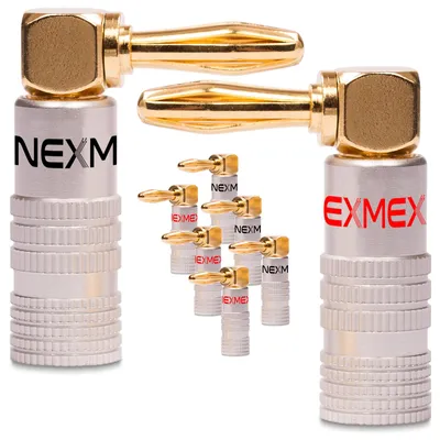 Produktbild von NEXMEX Bananenstecker 90° winkel 4mm 8x schraubbar vergoldet Lautsprecherkabel