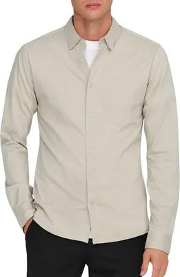 Produktbild von Only & Sons Herren Hemd Robin Slim Fit Beige aus 100% Baumwolle mit Knopfverschluss