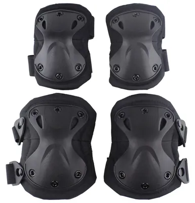 Productafbeelding van Aoutacc Tactische beschermset voor knieën en ellebogen, geschikt voor outdoor activiteiten, CS, paintball, fietsen, skateboarden en schaatsen. Zwarte kniebeschermers met beschermkussens
